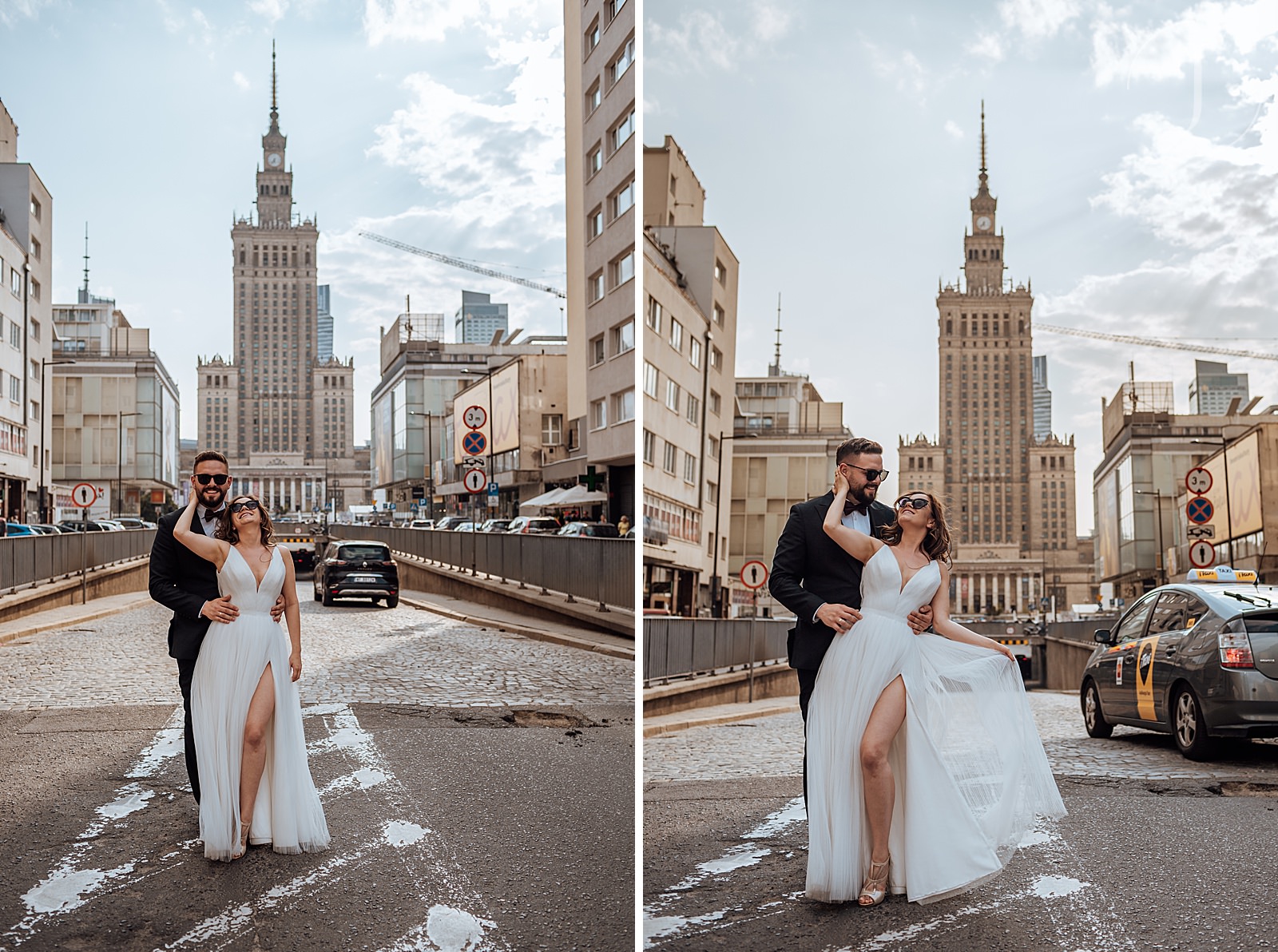 Para Młoda pozuje do zdjęć w centrum Warszawy.